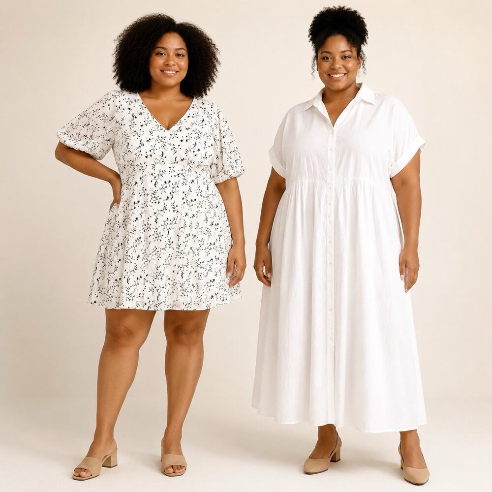 Women’s Plus Size 2X Dress Bundle Set Ava & Viv Floral Mini & White Maxi